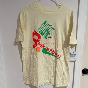 NWT- Nike Cream T-Shirt with Basketball Graphics